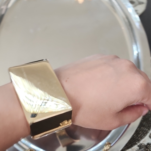 Gold Geometric Cuff Bangle - Picture 6 of 10